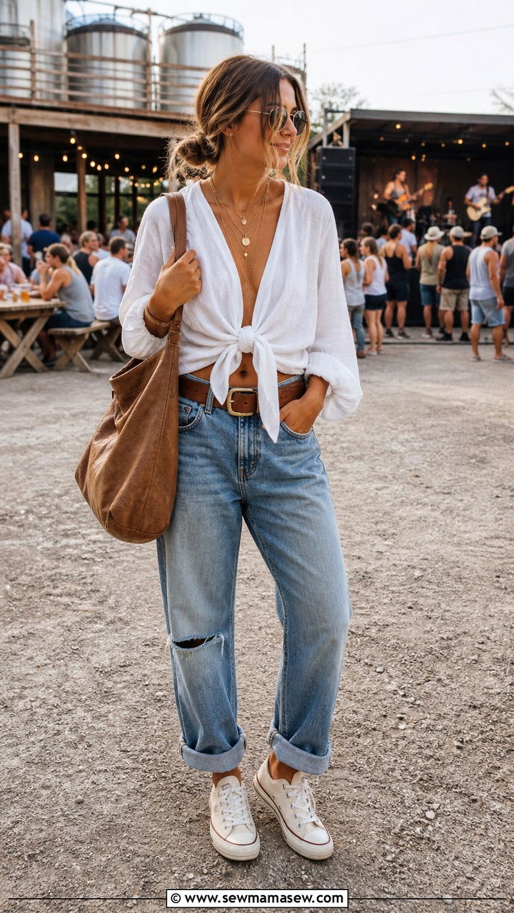 Tie Front Top And Relaxed Boyfriend Jeans - 40 Spring concert outfits