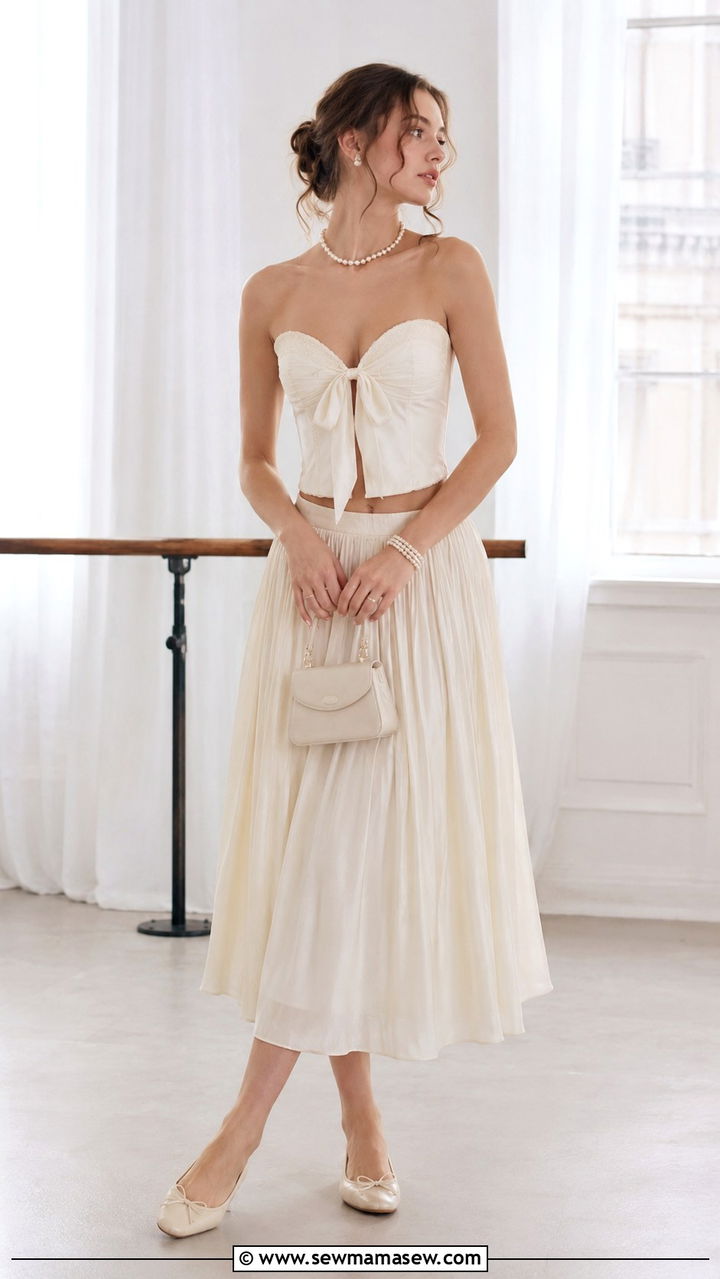 Tie Front Top With Long Midi Skirt - 30 romantic outfits to copy