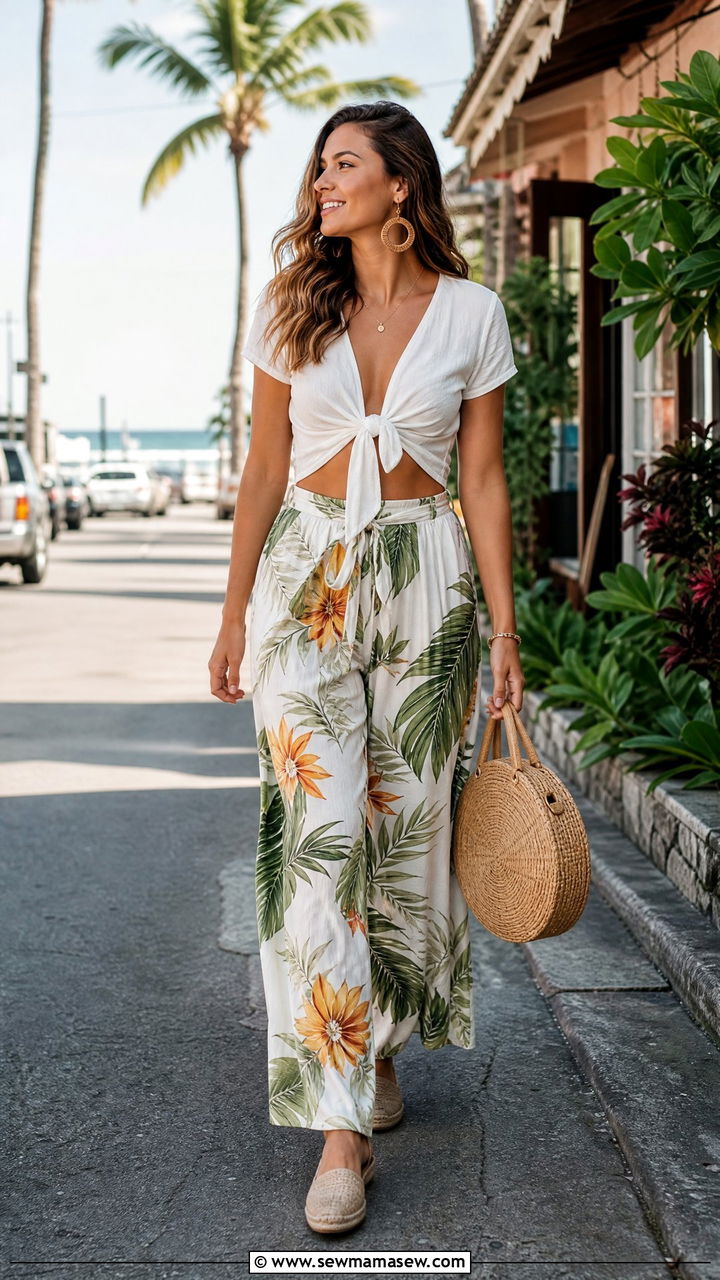 Tie Front Top and Wide Leg Pants Hawaii Outfit - 40 What to wear in Hawaii