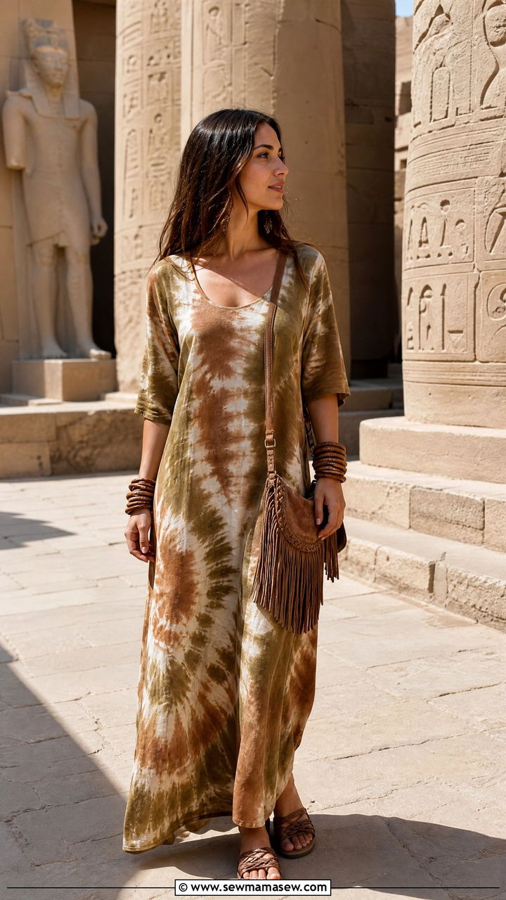 Tie dye maxi dress outfit Egypt - 30 Egypt vacation outfit ideas modest