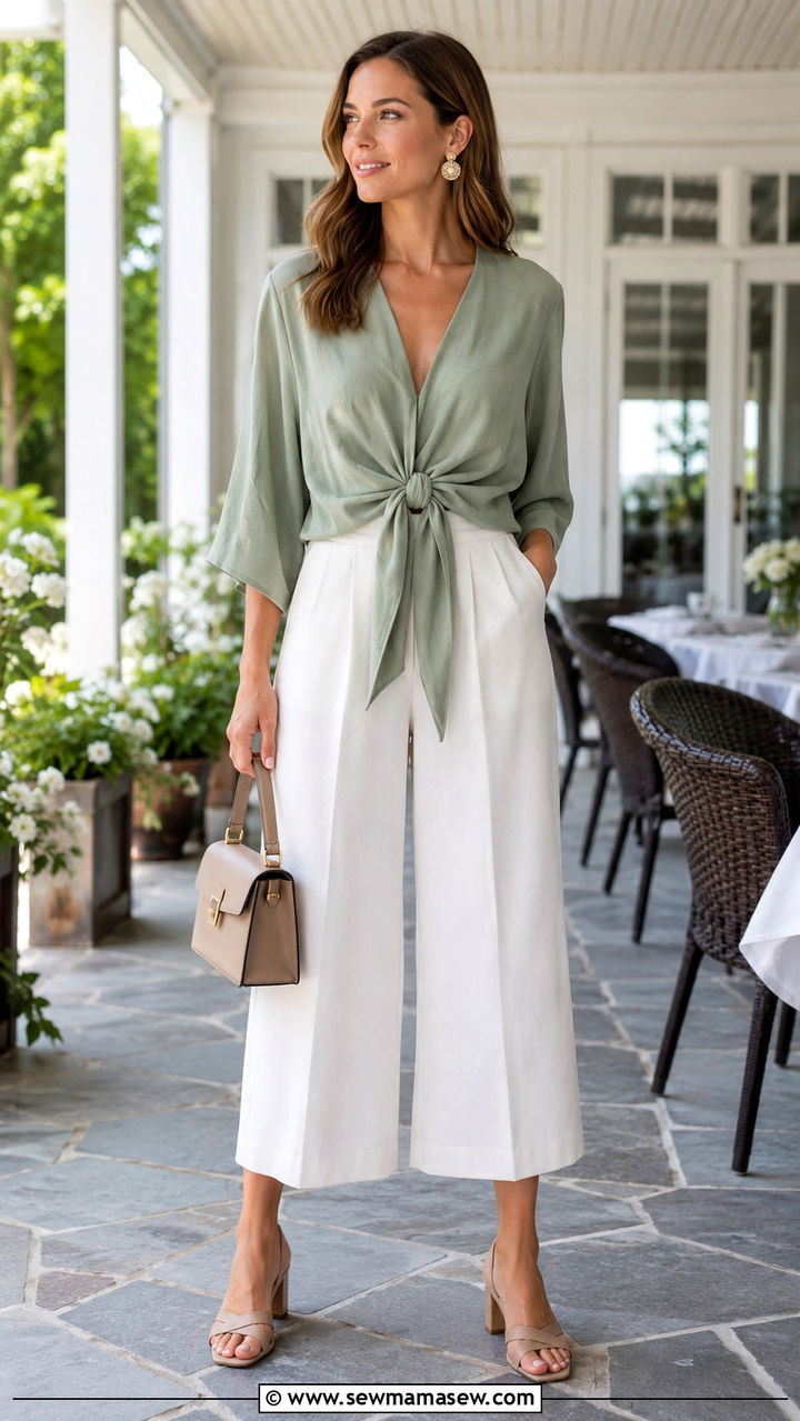 Tie front blouse and culotte pants - 30 June Father's Day outfit ideas