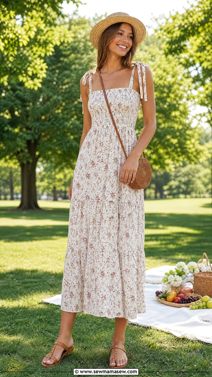 Tie shoulder sundress with flat sandals - 30 Summer outfits for tall women