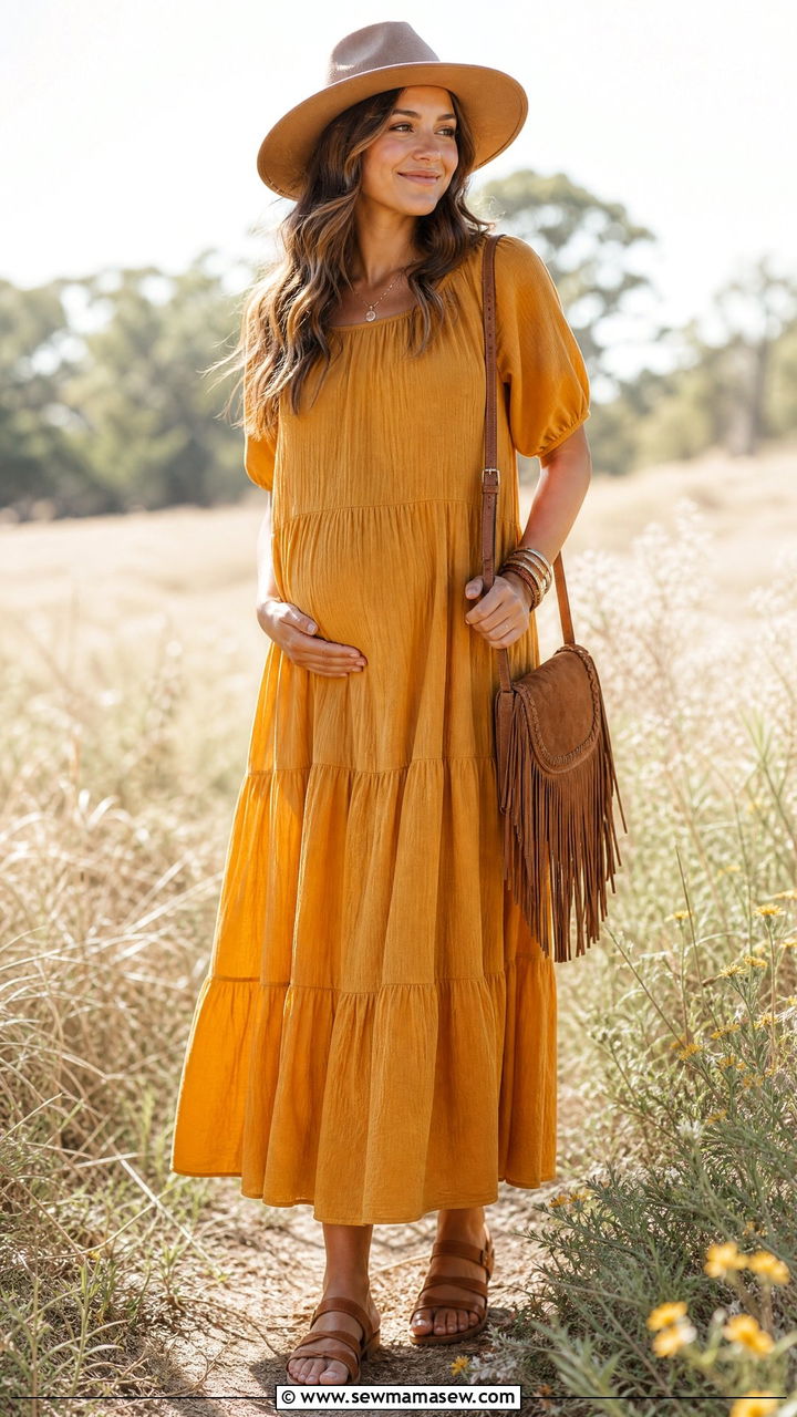 Tiered Boho Dress First Trimester - 25 First trimester mom outfit ideas