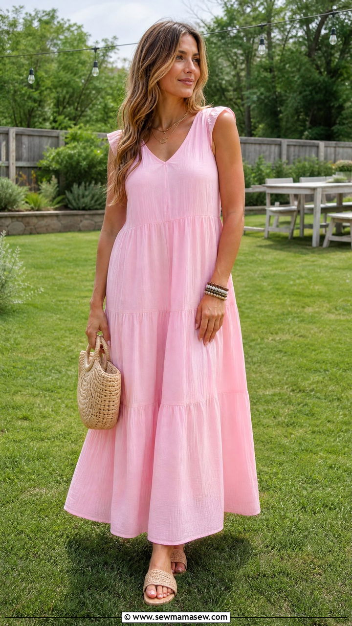 Tiered Cotton Maxi Dress With Raffia Sandals - 30 Summer outfits for family reunion