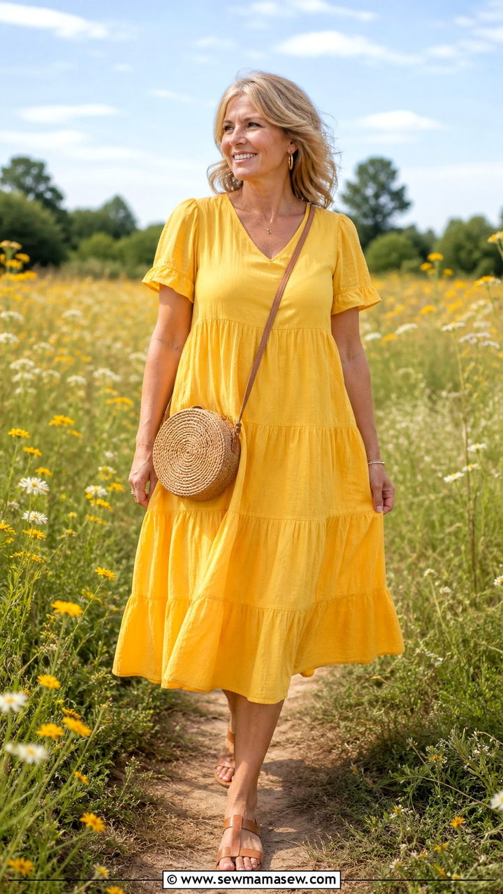 Tiered Cotton Midi Dress Summer Outfit - 40 Summer outfit ideas for women over 60 2026