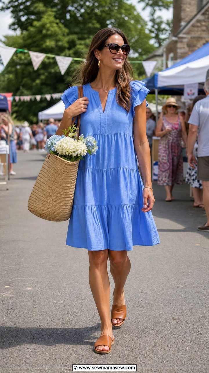 Tiered Dress With Straw Tote Countryside Summer - 30 Summer countryside outfits