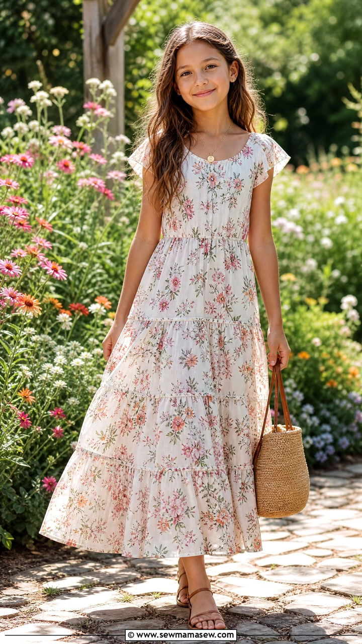 Tiered Floral Dress with Flat Sandals - 25 Tween outfit ideas for 10 year olds