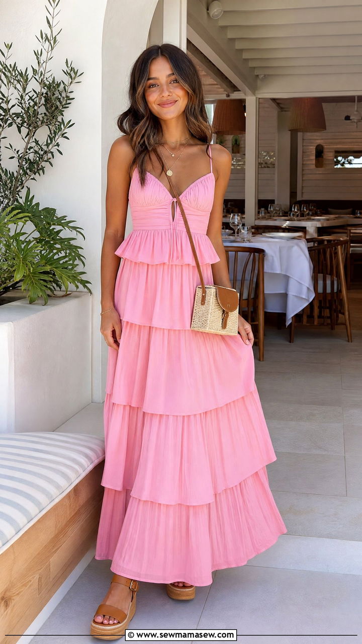 Tiered Maxi Dress Brunch Outfit With Platform Sandals - 25 Brunch outfit ideas with a maxi dress
