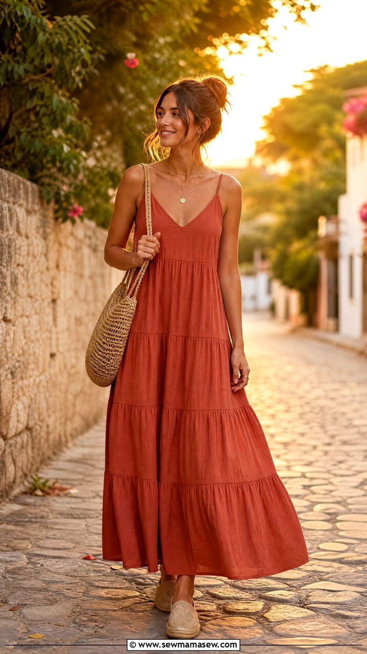 Tiered Maxi Dress Outfit - 30 summer everyday outfits for women