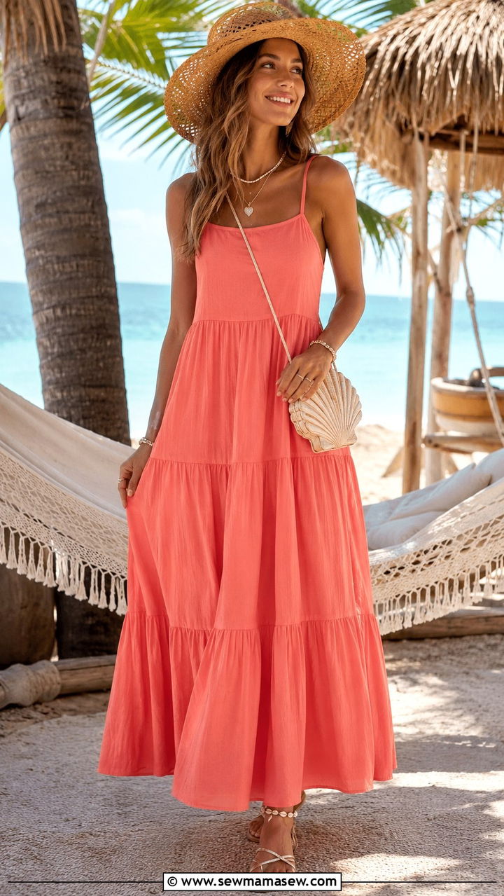Tiered Maxi Dress Resort Vacation Look - 25 seasonal resort vacation outfit ideas