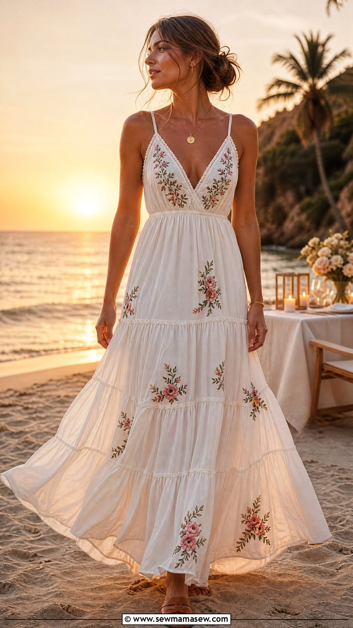 Tiered Maxi Dress With Embroidery - 40 What to wear in Bora Bora