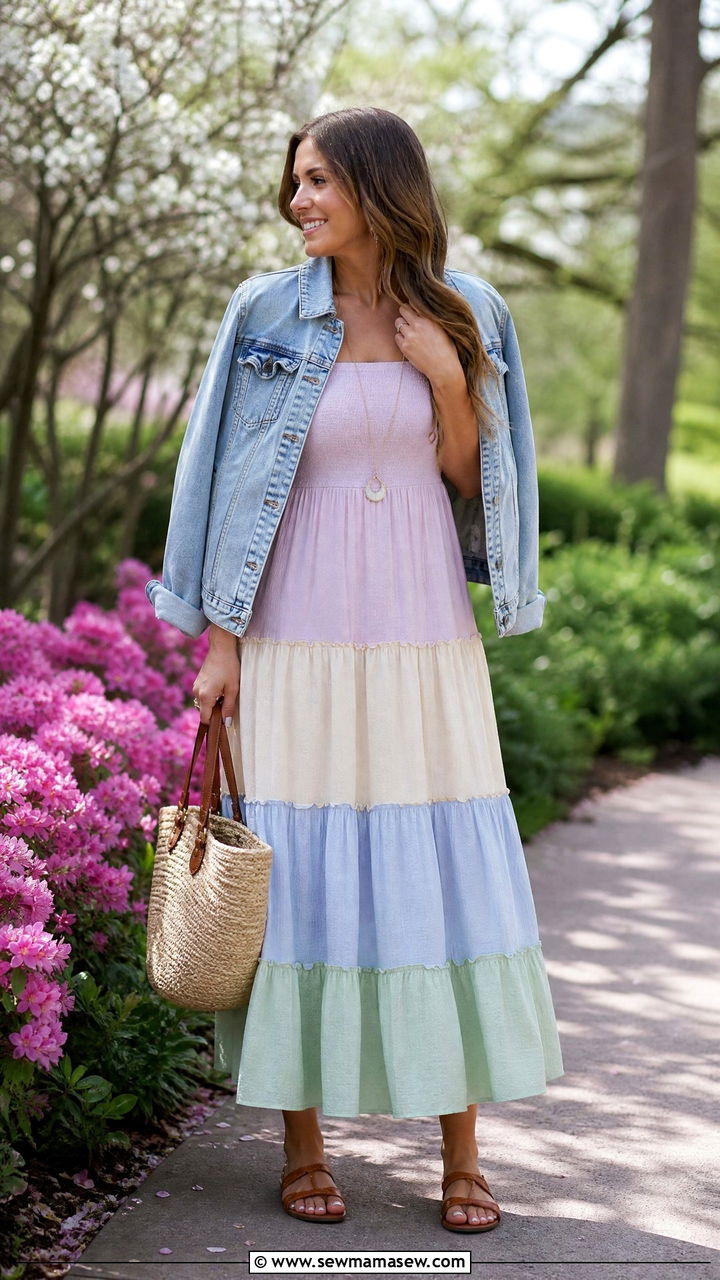 Tiered Maxi Dress With Flat Sandals - 30 Mother's Day brunch outfit ideas