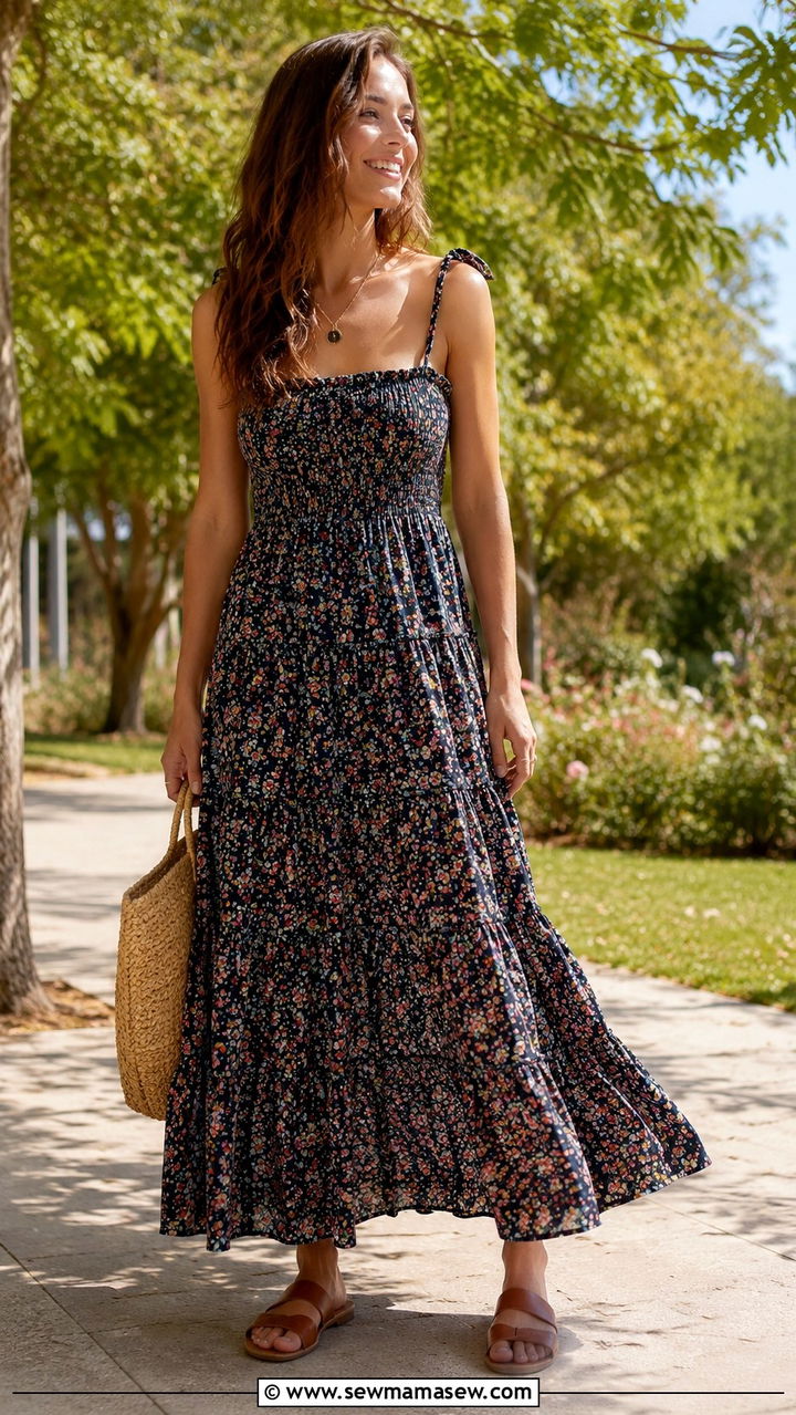Tiered Maxi Dress With Flat Sandals - 20 Outfit ideas to hide love handles