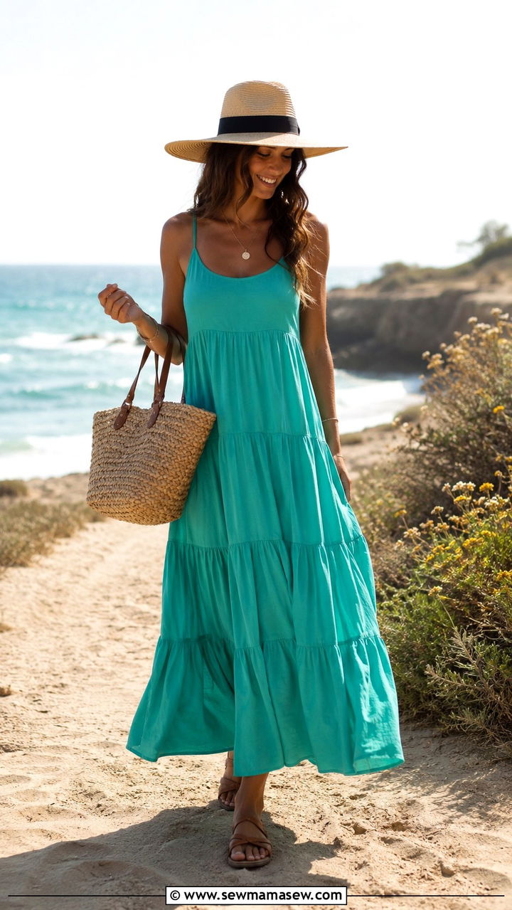 Tiered Maxi Dress With Hat Resort Outfit - 25 resort outfits Pinterest