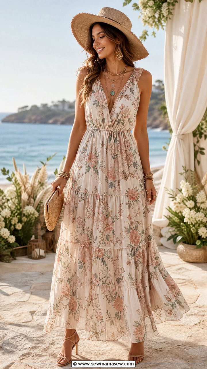 Tiered Maxi Dress With Heeled Sandals - 25 Outfit ideas to create hourglass