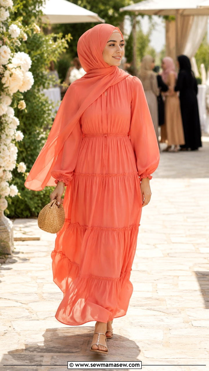 Tiered Maxi Dress With Hijab - 30 Modest wedding guest outfit ideas with hijab