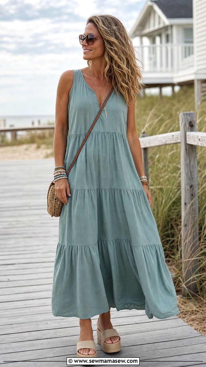 Tiered Maxi Dress With Platform Sandals - 25 dress outfits aesthetic