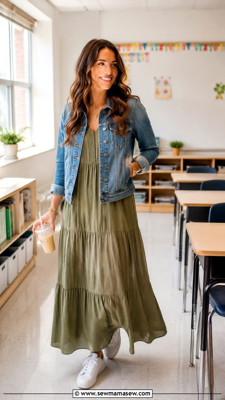 Tiered Maxi Dress With White Sneakers - 30 Teacher outfits with dresses