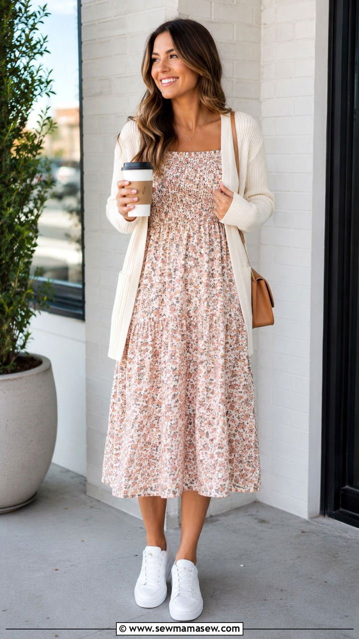 Tiered Maxi Dress and Flat Sandals - 30 Spring outfit ideas for new mom