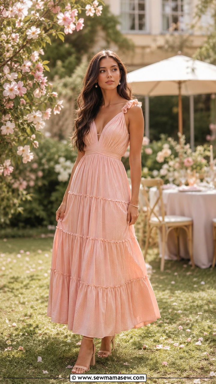 Tiered Maxi Dress with Block Heels - 30 Romantic spring outfit ideas