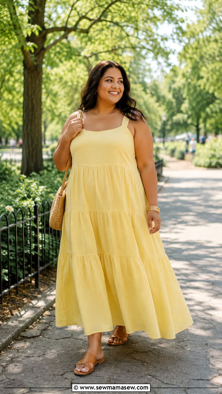 Tiered Maxi Dress with Flat Sandals - 30 spring outfits for modest women