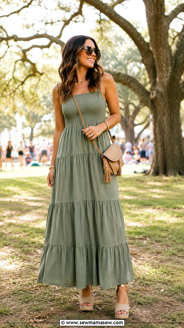 Tiered Maxi Dress with Platform Heels Outfit - 30 Maxi dress with heels outfit ideas