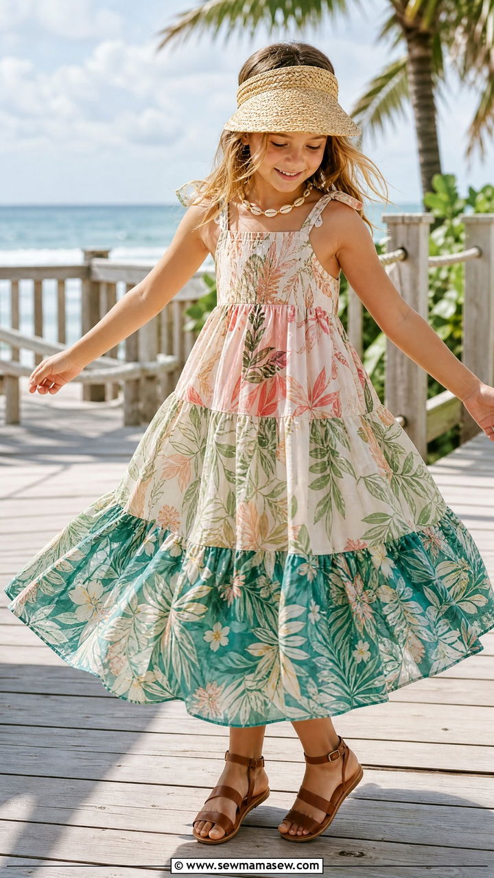 Tiered Maxi Dress with Sandals - 30 Summer outfits for little girls