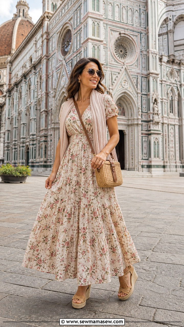 Tiered Maxi Dress with Short Sleeves - 40 Italy outfit ideas