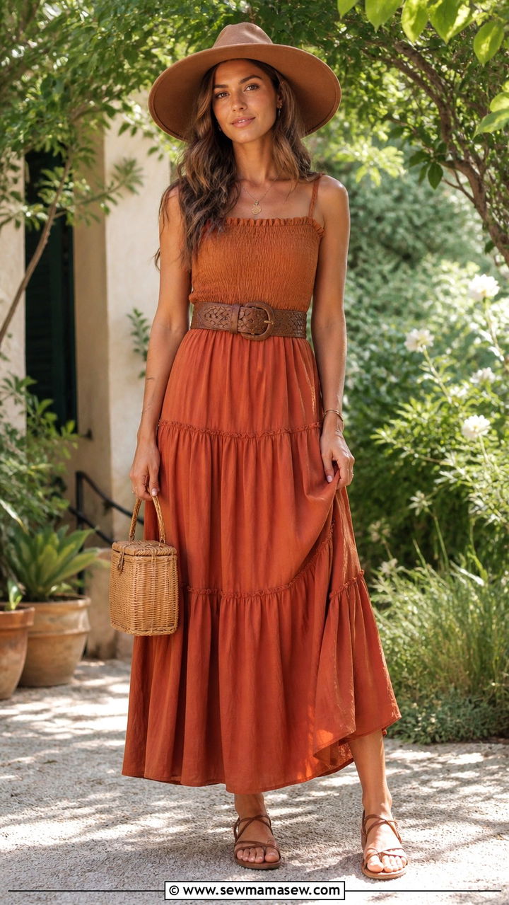 Tiered Maxi Dress with Statement Belt - 40 Boho outfit ideas