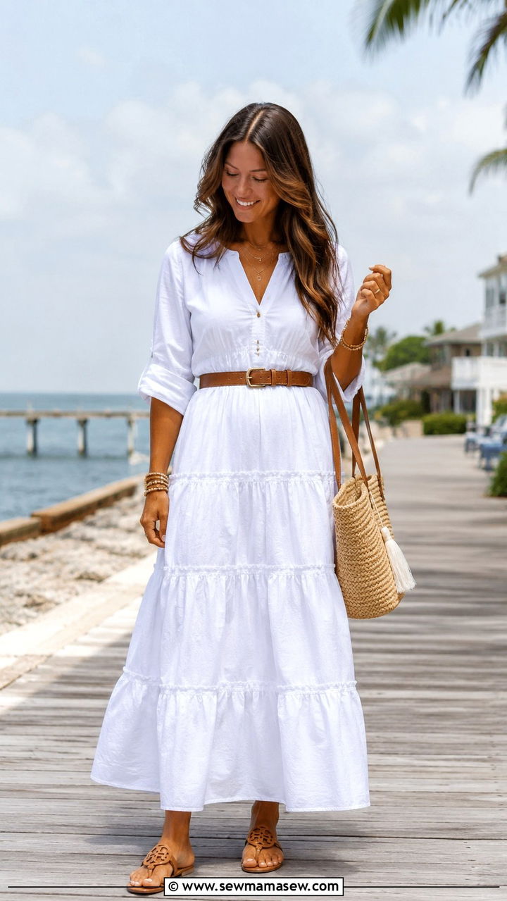 Tiered Maxi Dress with Waist Belt Outfit - 20 Outfit ideas for rectangle body to create curves