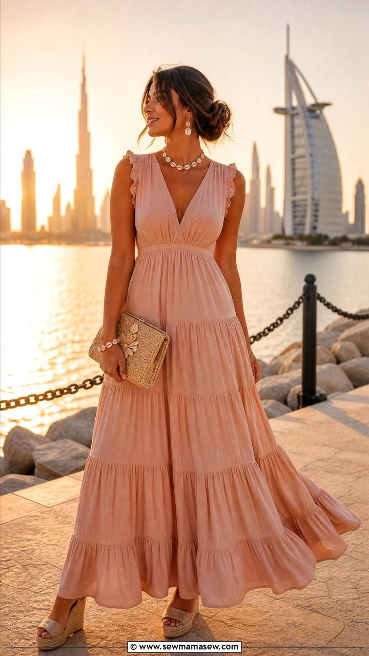 Tiered Maxi Dress with Wedges - 40 What to wear in Dubai