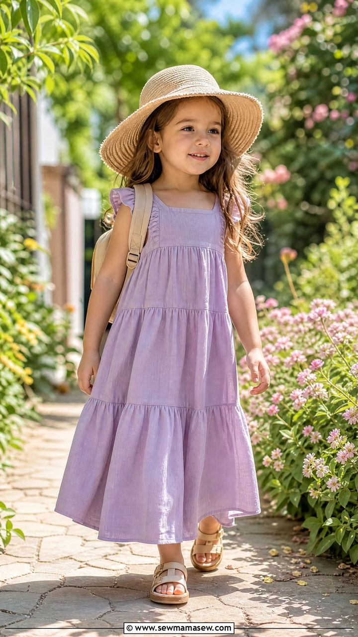 Tiered Maxi Dress with a Sun Hat and Sandals - 25 First day of preschool outfit ideas