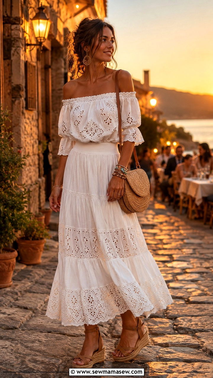 Tiered Maxi Skirt Peasant Blouse Summer Outfit 2026 - 20 summer outfits 2026 women trends