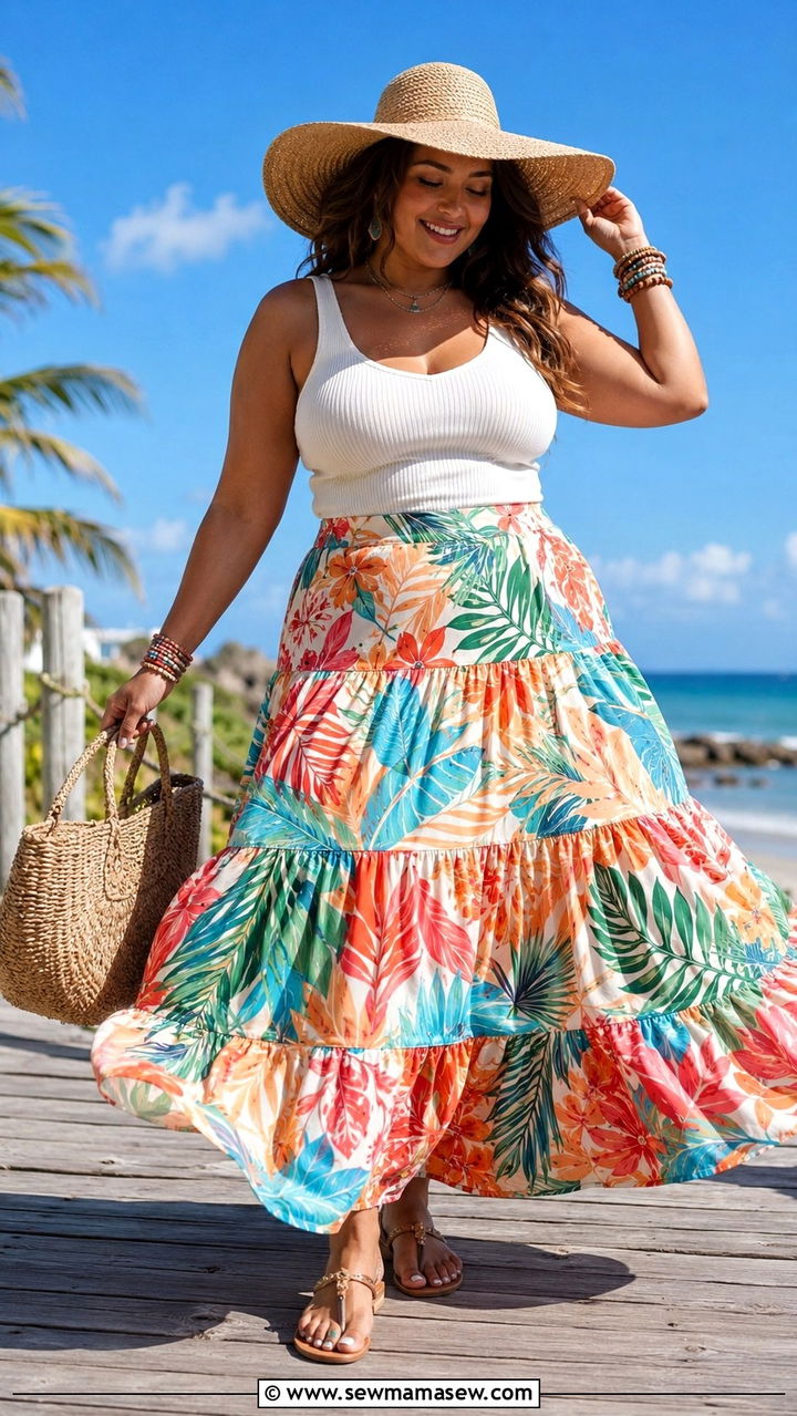 Tiered Maxi Skirt Vacation Outfit - 30 Vacation outfits for curvy women