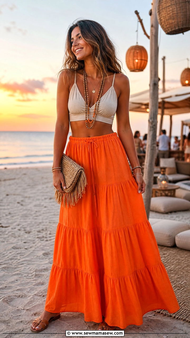 Tiered Maxi Skirt With A Cropped Bralette Top - 40 What to wear in Turks and Caicos