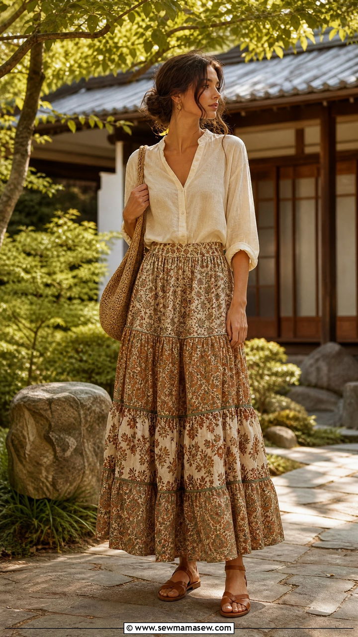 Tiered Maxi Skirt With Blouse Kyoto - 30 Kyoto outfit ideas