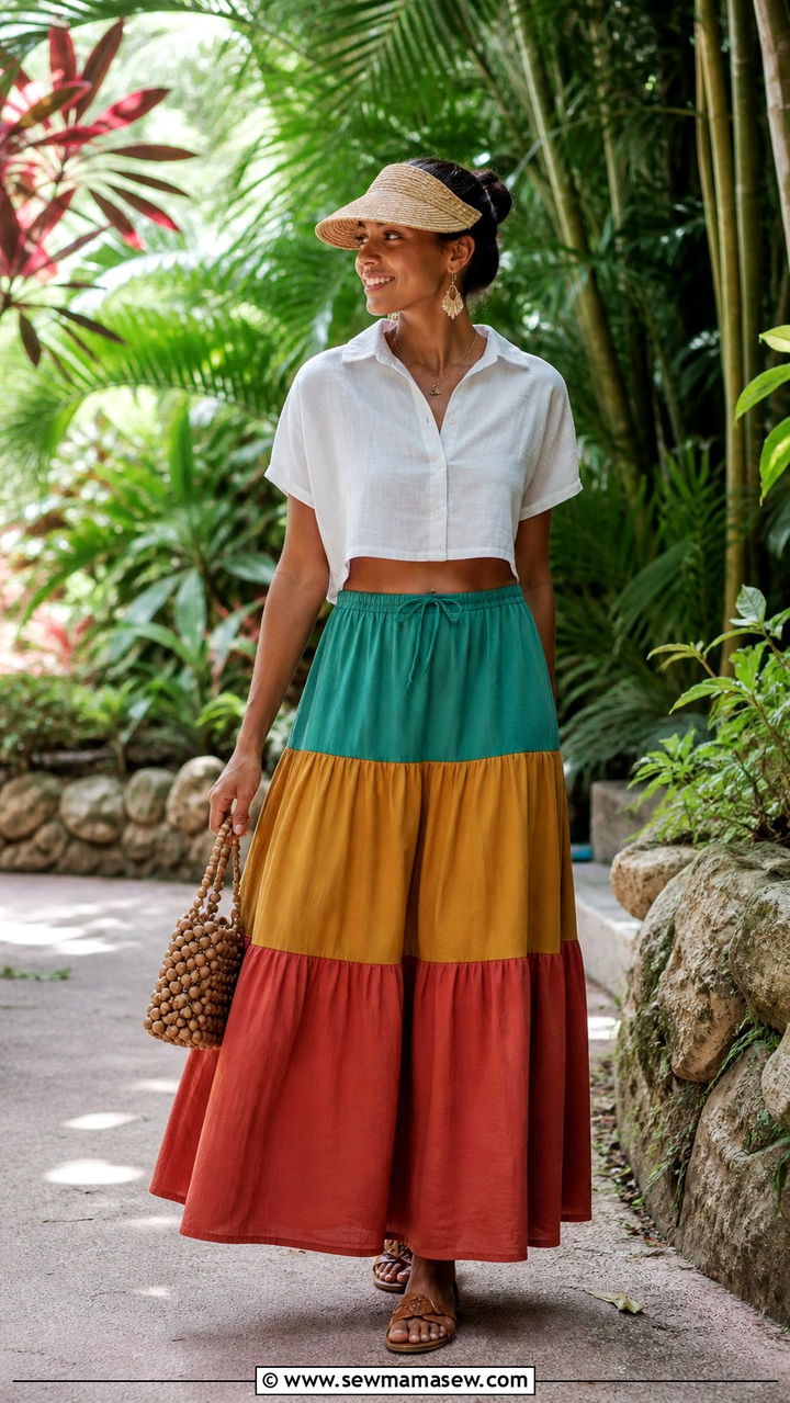 Tiered Maxi Skirt With Cropped Linen Top - 40 What to wear in Jamaica