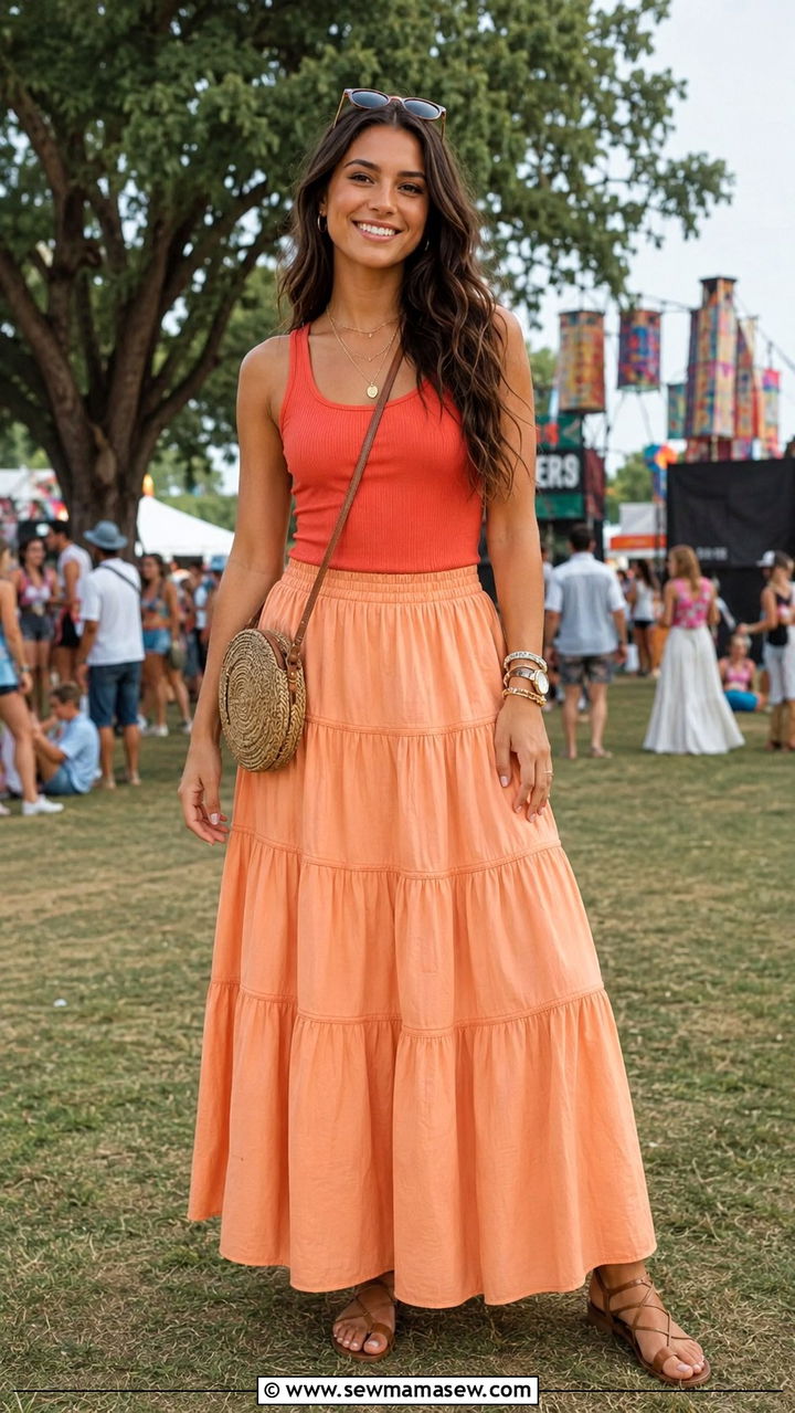 Tiered Maxi Skirt With Fitted Tank - 30 Late April outfit ideas
