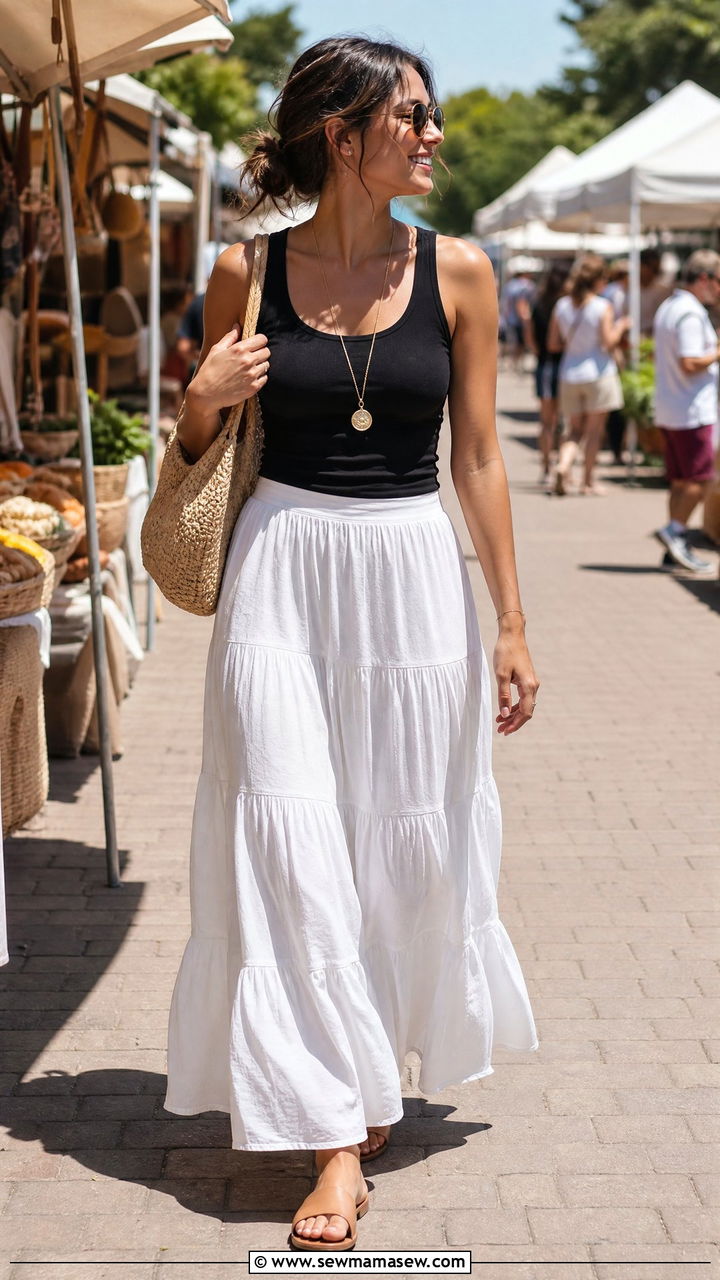 Tiered Maxi Skirt With Fitted Tank - 35 maxi skirt outfits inspo
