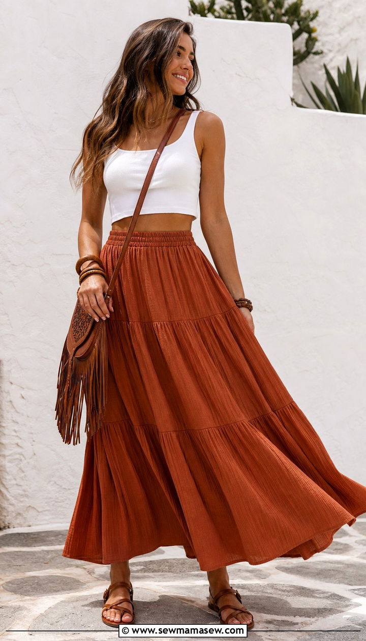 Tiered Maxi Skirt and Crop Top Boho Outfit - 25 Summer boho outfits 2026