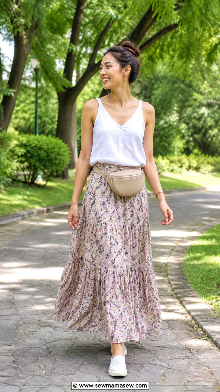 Tiered Maxi Skirt and Linen Tank for Lumphini Park - 40 What to wear in Bangkok