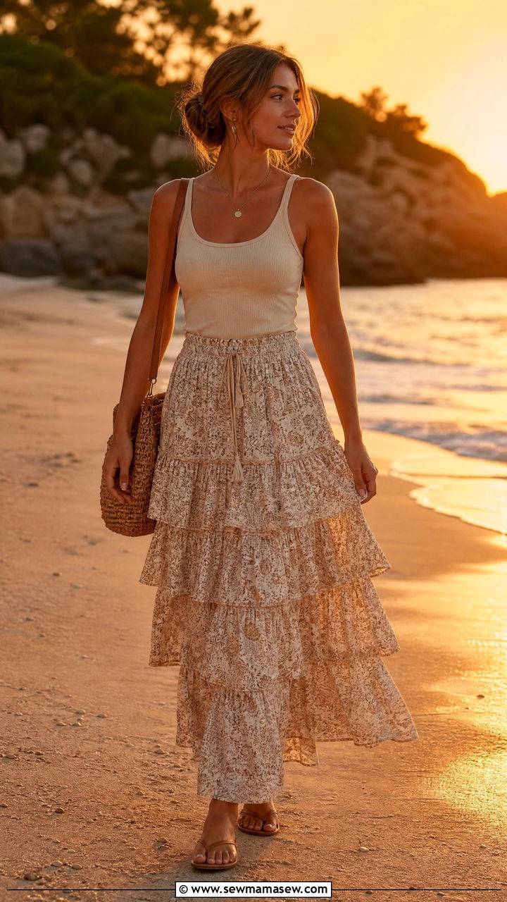 Tiered Maxi Skirt and Tank Top - 40 summer outfit ideas for women