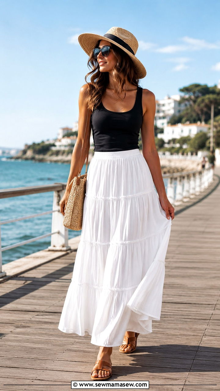 Tiered Maxi Skirt with Tank Top - 30 classy maxi skirt outfits