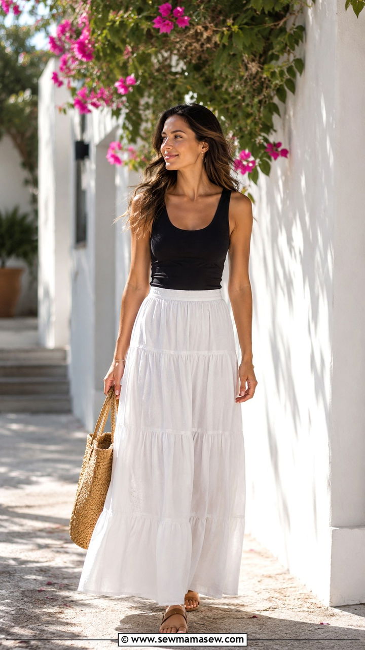 Tiered Maxi Skirt with Tank Top - 25 Outfit ideas for narrow hips