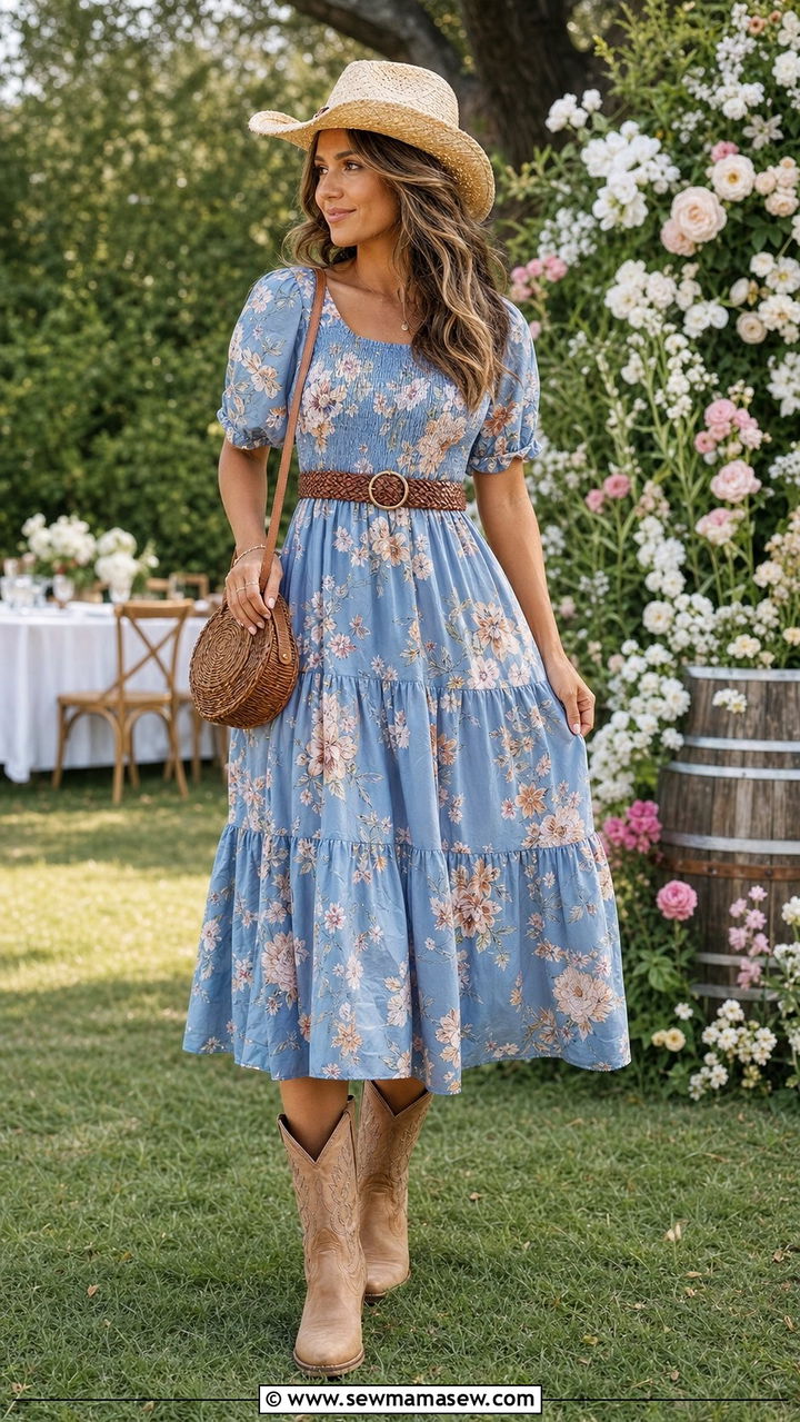 Tiered Midi Dress And Straw Cowboy Hat - 25 Country girl outfit ideas 2026