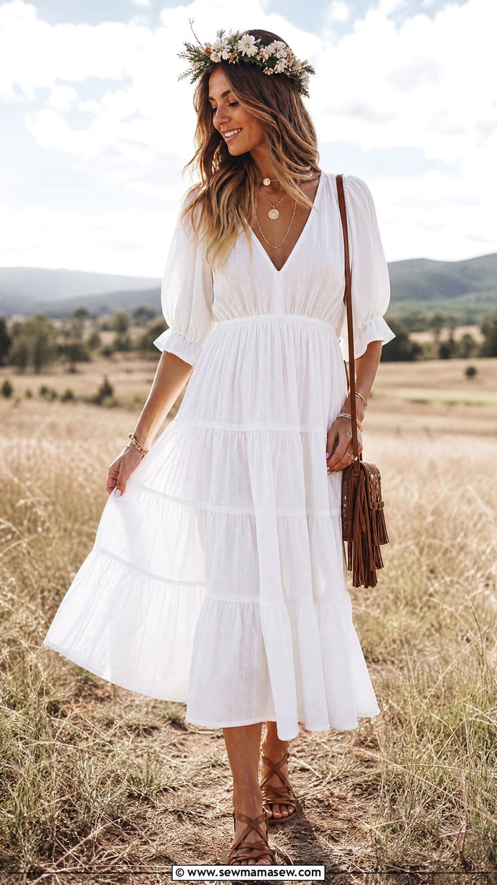 Tiered Midi Dress For Boho Wedding - 30 Midi dress for wedding guest outfit ideas