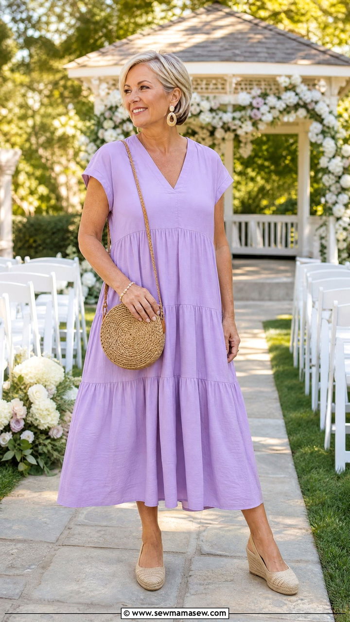 Tiered Midi Dress With Espadrilles - 30 Summer outfits for women over 70