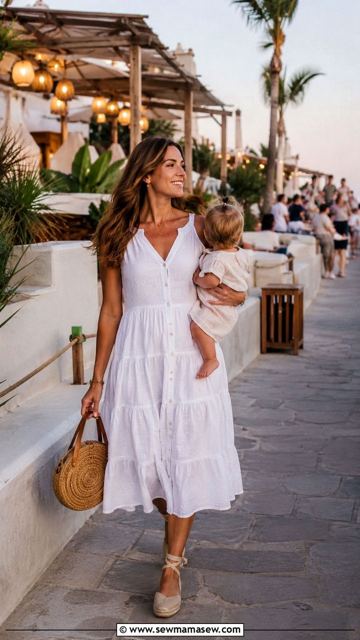 Tiered Midi Dress With Espadrilles Postpartum Night Out Outfit - 25 Postpartum first night out outfit ideas