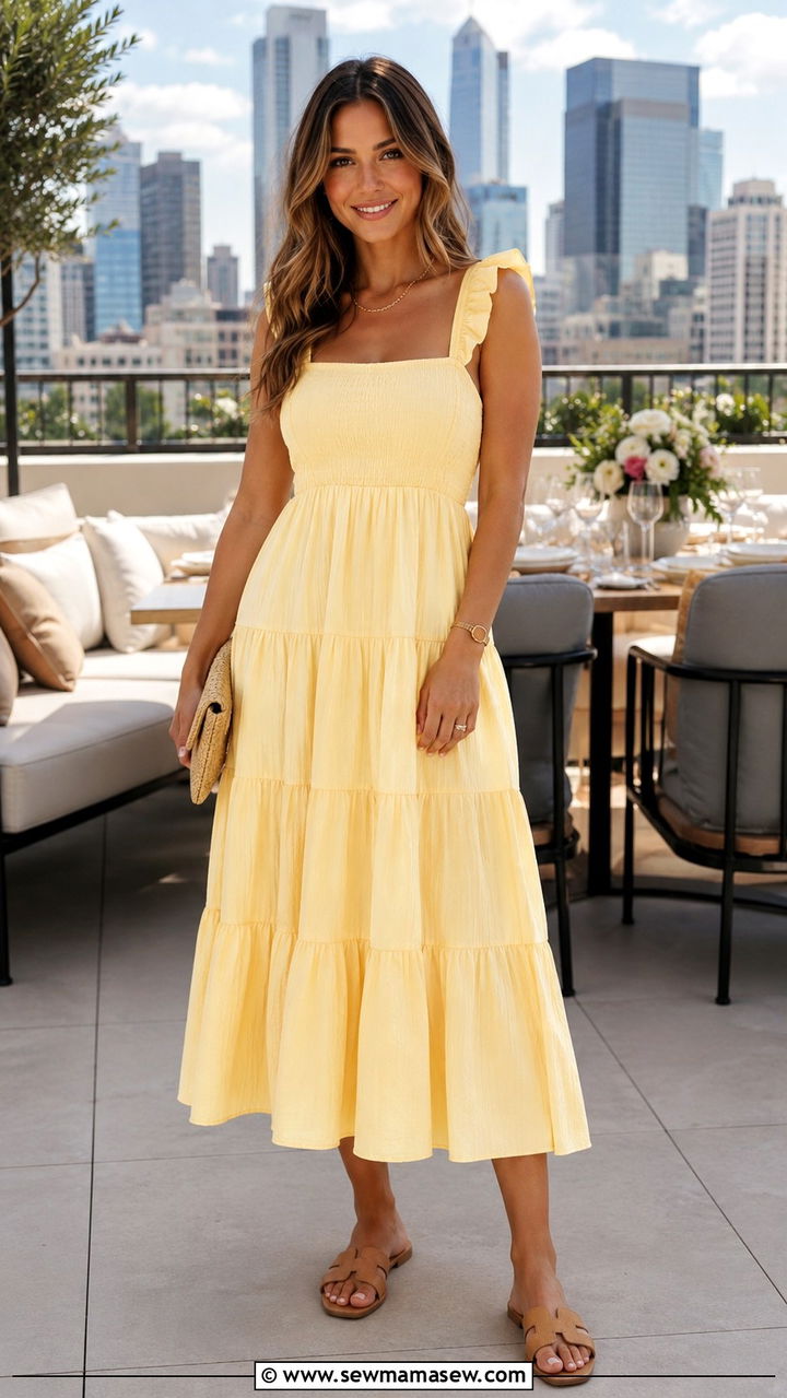 Tiered Midi Dress With Slide Sandals - 30 May Mother's Day outfit ideas