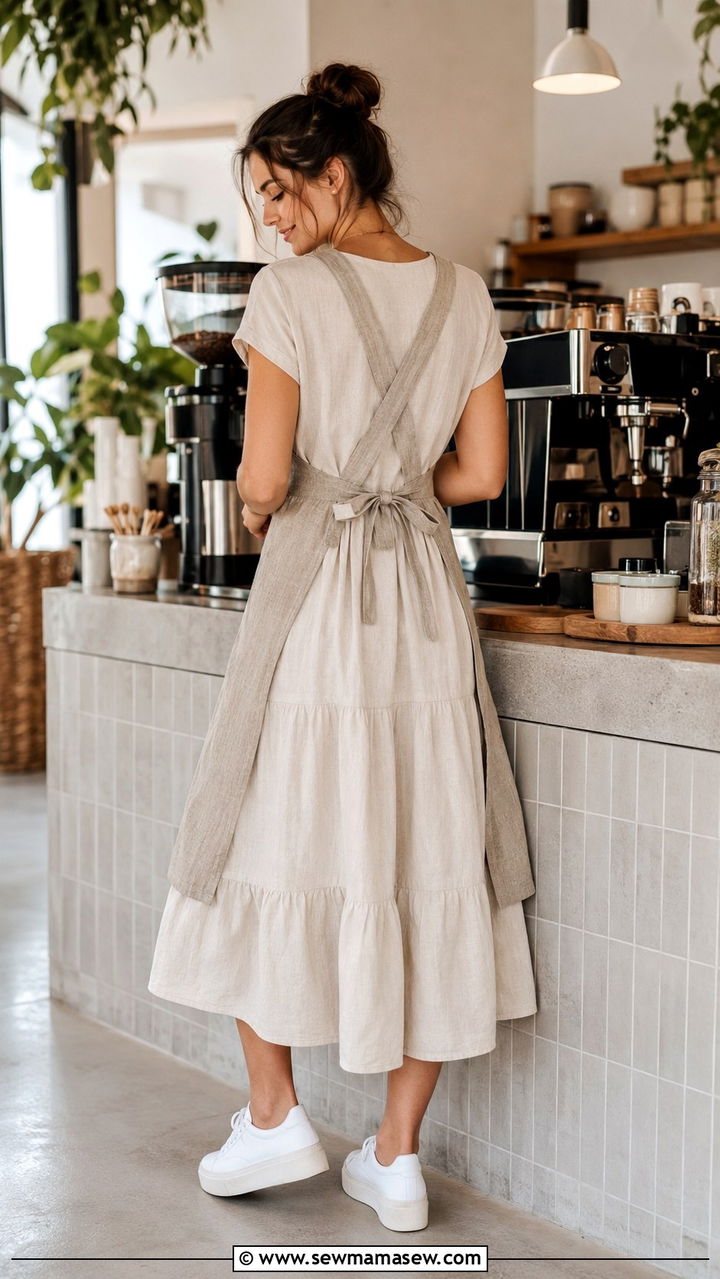 Tiered Midi Dress With Sneakers Coffee Shop Outfit - 20 Hospitality work outfit ideas